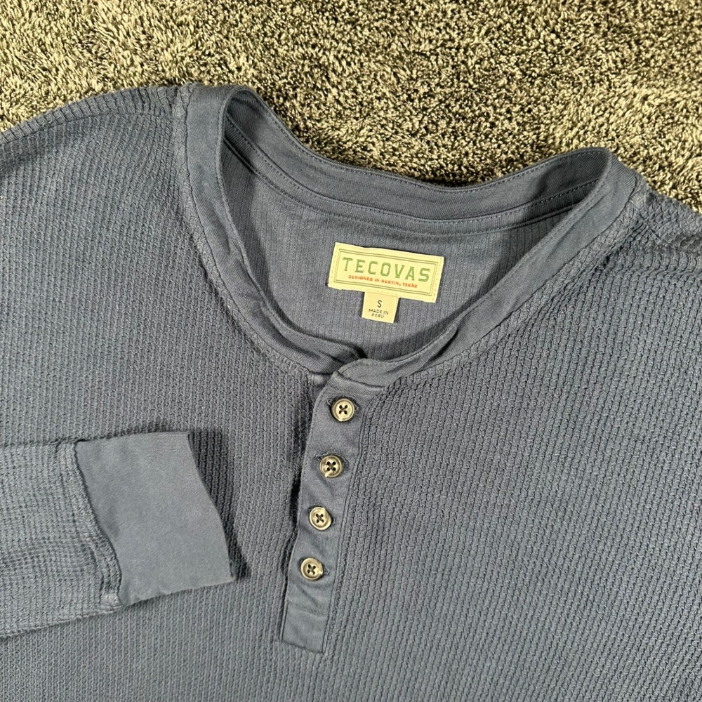 Tecovas Henley Shirt Mens S Blue Waffle Knit Pima Cotton Long Sleeve Western